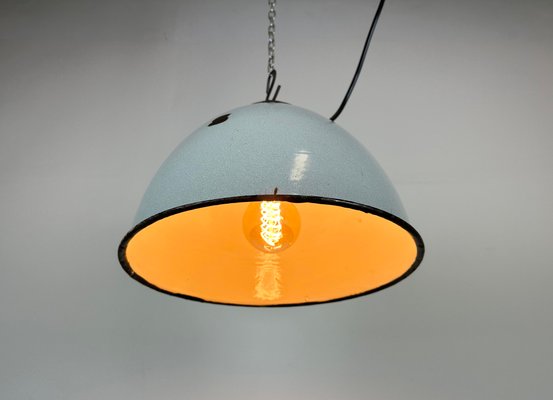 Industrial Grey Enamel Factory Lamp with Cast Iron Top, 1960s-CGF-1435844