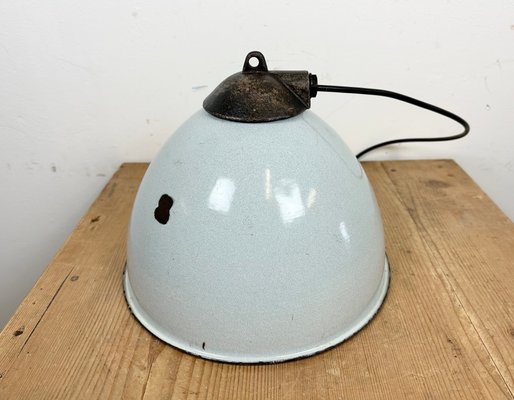 Industrial Grey Enamel Factory Lamp with Cast Iron Top, 1960s-CGF-1435844