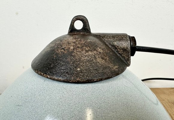 Industrial Grey Enamel Factory Lamp with Cast Iron Top, 1960s-CGF-1435844