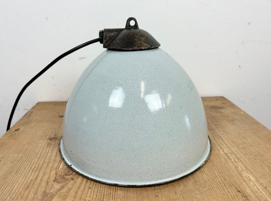 Industrial Grey Enamel Factory Lamp with Cast Iron Top, 1960s-CGF-1435844