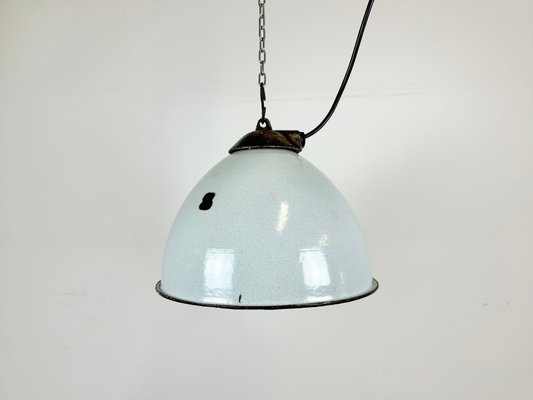 Industrial Grey Enamel Factory Lamp with Cast Iron Top, 1960s-CGF-1435844