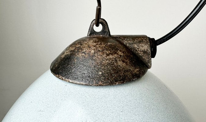 Industrial Grey Enamel Factory Lamp with Cast Iron Top, 1960s-CGF-1435844