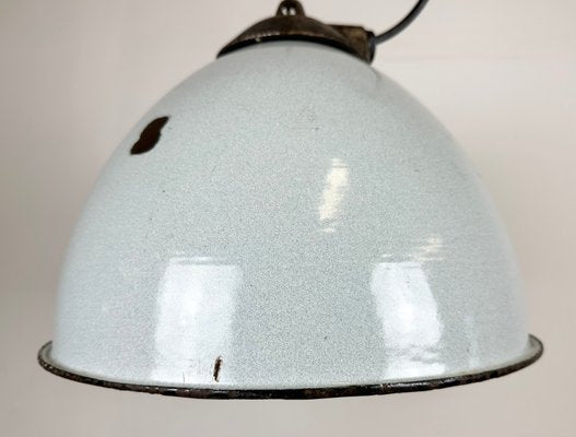 Industrial Grey Enamel Factory Lamp with Cast Iron Top, 1960s-CGF-1435844