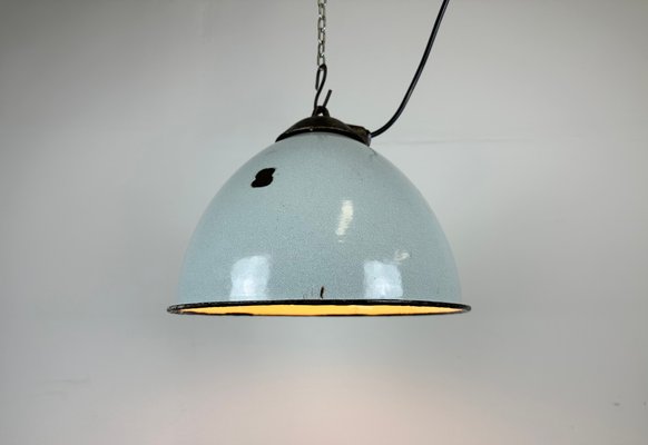 Industrial Grey Enamel Factory Lamp with Cast Iron Top, 1960s-CGF-1435844