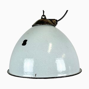 Industrial Grey Enamel Factory Lamp with Cast Iron Top, 1960s-CGF-1435844