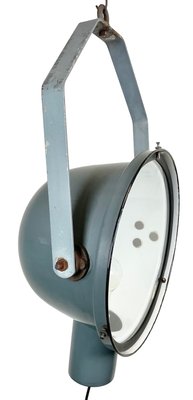 Industrial Grey Enamel Factory Spotlight Hanging Light with Glass Cover, 1950s-CGF-1440526