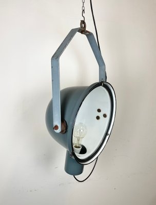 Industrial Grey Enamel Factory Spotlight Hanging Light with Glass Cover, 1950s-CGF-1440526