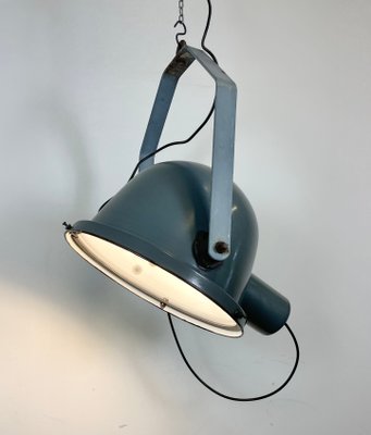 Industrial Grey Enamel Factory Spotlight Hanging Light with Glass Cover, 1950s-CGF-1440526