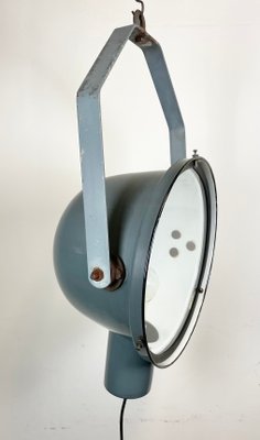 Industrial Grey Enamel Factory Spotlight Hanging Light with Glass Cover, 1950s-CGF-1440526