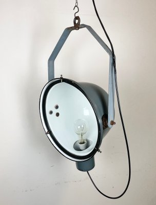 Industrial Grey Enamel Factory Spotlight Hanging Light with Glass Cover, 1950s-CGF-1440526