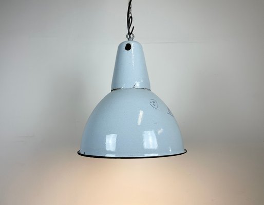 Industrial Grey Enamel Pendant Lamp from Polam, 1960s-CGF-1393523