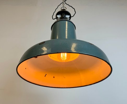 Industrial Grey Enamel Pendant Lamp from Siemens, 1930s-CGF-1767429