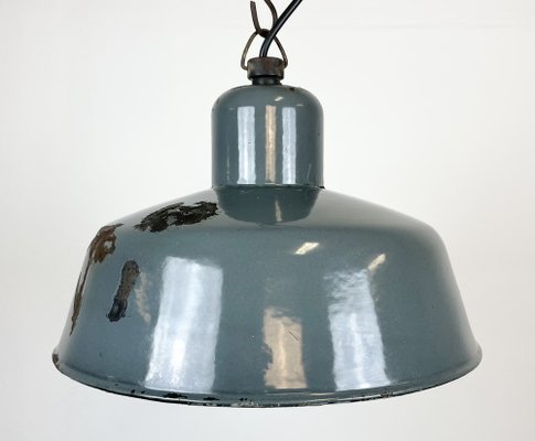 Industrial Grey Enamel Pendant Lamp from Siemens, 1950s-CGF-1373674