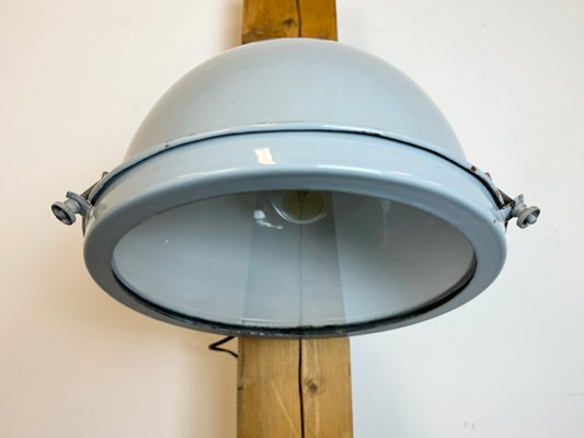 Industrial Grey Enamel Wall Lamp with Glass Cover, 1960s-CGF-1785095