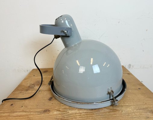 Industrial Grey Enamel Wall Lamp with Glass Cover, 1960s-CGF-1785095