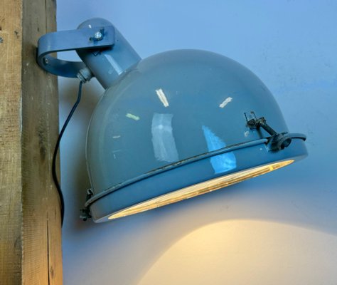 Industrial Grey Enamel Wall Lamp with Glass Cover, 1960s-CGF-1785095