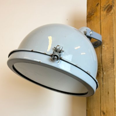 Industrial Grey Enamel Wall Lamp with Glass Cover, 1960s-CGF-1785095