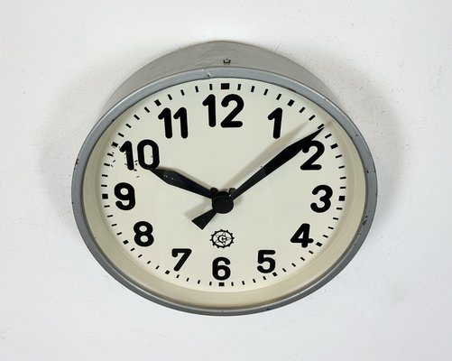 Industrial Grey Factory Wall Clock from Chronotechna, 1950s-CGF-1718281