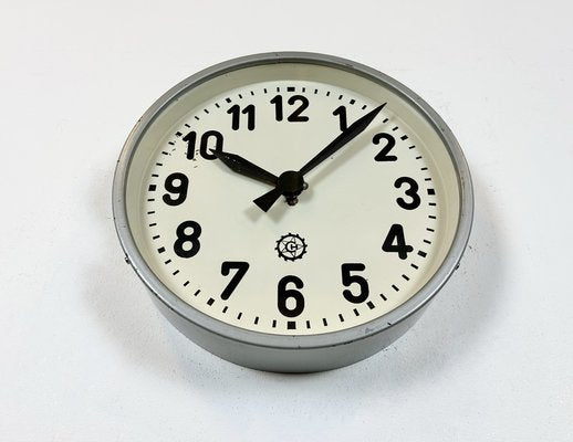 Industrial Grey Factory Wall Clock from Chronotechna, 1950s-CGF-1718281