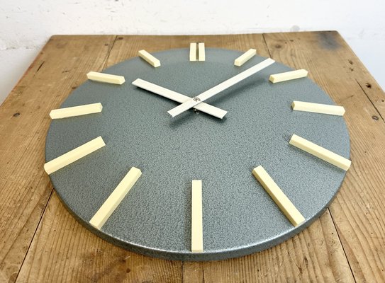 Industrial Grey Office Wall Clock from Pragotron, 1970s-CGF-1733991