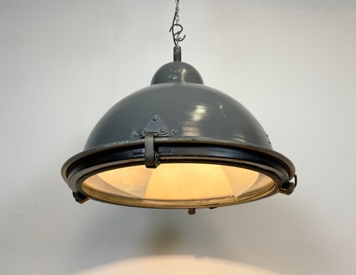 Industrial Grey Pendant Lamp with Clear Glass Cover, 1970s-CGF-1145687