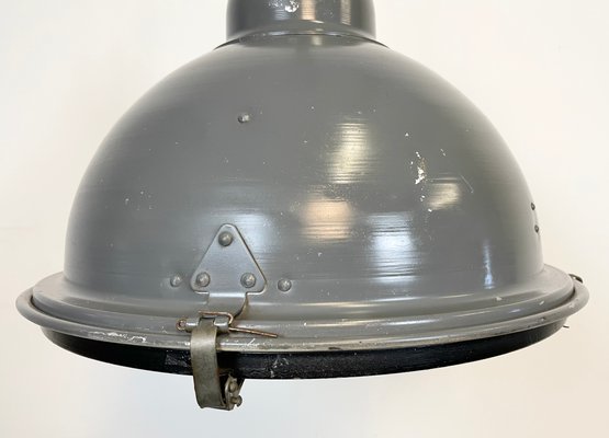 Industrial Grey Pendant Lamp with Clear Glass Cover, 1970s-CGF-1145687