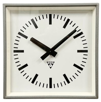 Industrial Grey Square Wall Clock from Pragotron, 1980s-CGF-1703546