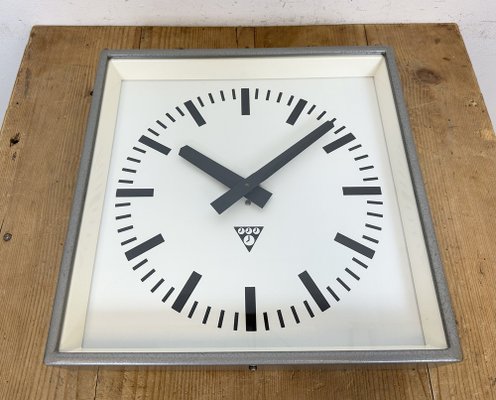 Industrial Grey Square Wall Clock from Pragotron, 1980s-CGF-1703546