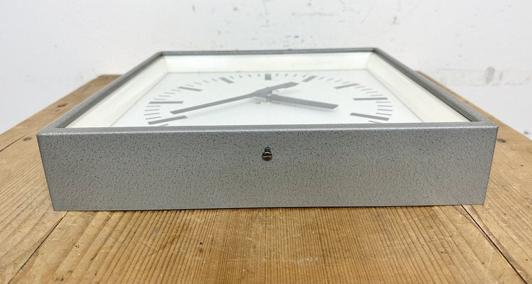 Industrial Grey Square Wall Clock from Pragotron, 1980s-CGF-1703546