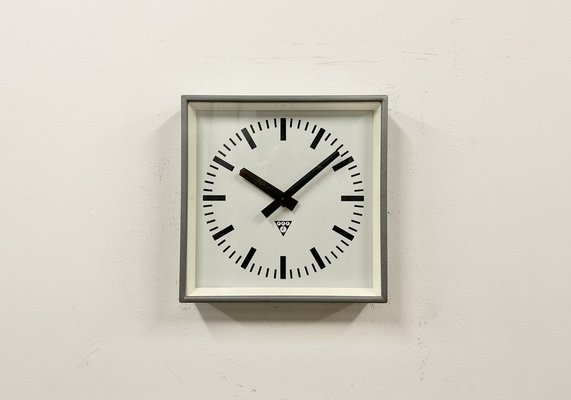 Industrial Grey Square Wall Clock from Pragotron, 1980s-CGF-1703546