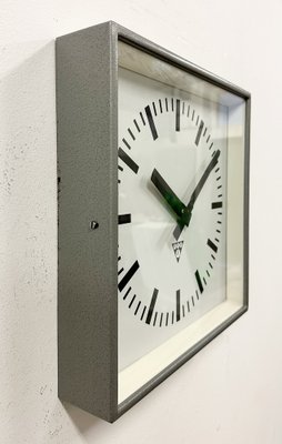 Industrial Grey Square Wall Clock from Pragotron, 1980s-CGF-1703546