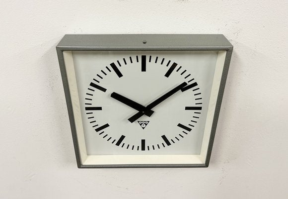 Industrial Grey Square Wall Clock from Pragotron, 1980s-CGF-1703546