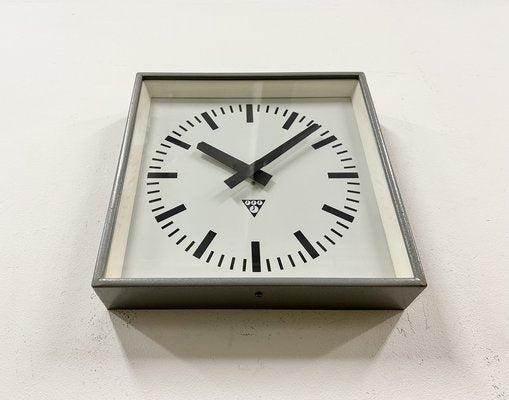 Industrial Grey Square Wall Clock from Pragotron, 1980s-CGF-1703546