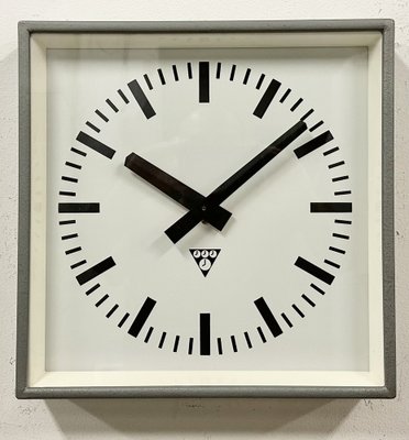 Industrial Grey Square Wall Clock from Pragotron, 1980s-CGF-1703546