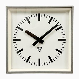 Industrial Grey Square Wall Clock from Pragotron, 1980s-CGF-1703546