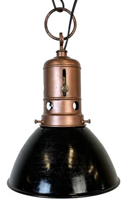 Industrial Italian Black Enamel Factory Lamp with Iron Top, 1950s-CGF-1747342