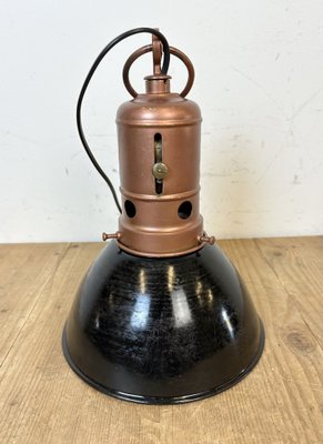 Industrial Italian Black Enamel Factory Lamp with Iron Top, 1950s-CGF-1747342