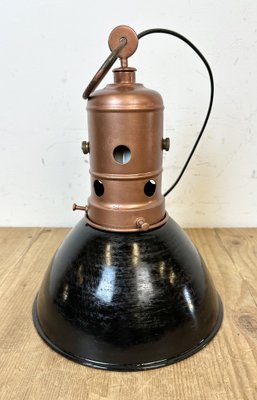 Industrial Italian Black Enamel Factory Lamp with Iron Top, 1950s-CGF-1747342