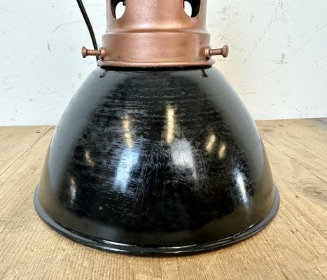 Industrial Italian Black Enamel Factory Lamp with Iron Top, 1950s-CGF-1747342