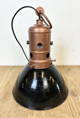 Industrial Italian Black Enamel Factory Lamp with Iron Top, 1950s-CGF-1747342