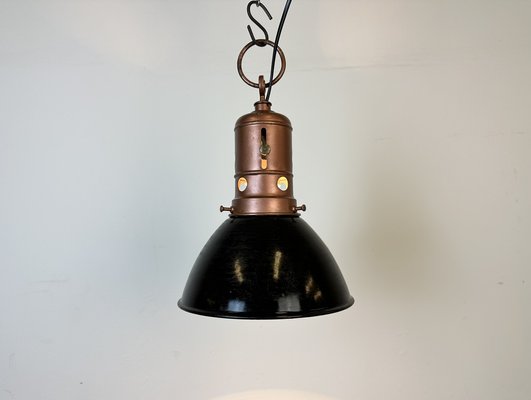 Industrial Italian Black Enamel Factory Lamp with Iron Top, 1950s-CGF-1747342