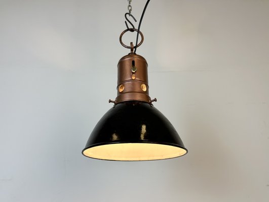 Industrial Italian Black Enamel Factory Lamp with Iron Top, 1950s-CGF-1747342