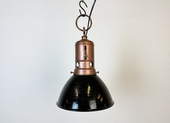 Industrial Italian Black Enamel Factory Lamp with Iron Top, 1950s-CGF-1747342