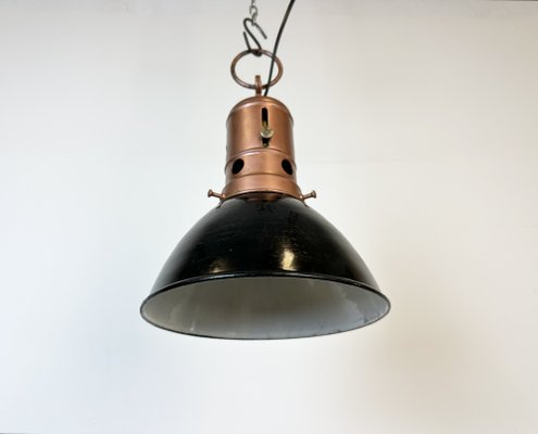 Industrial Italian Black Enamel Factory Lamp with Iron Top, 1950s-CGF-1747342