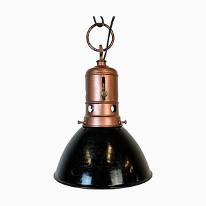 Industrial Italian Black Enamel Factory Lamp with Iron Top, 1950s-CGF-1747342