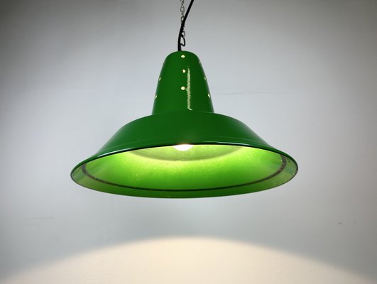 Industrial Italian Green Factory Hanging Lamp, 1970s-CGF-1750008