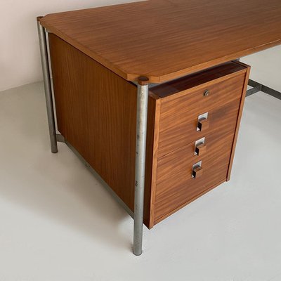 Industrial Italian Metal and Wood Desk with Drawers, 1970s-GDD-1452300