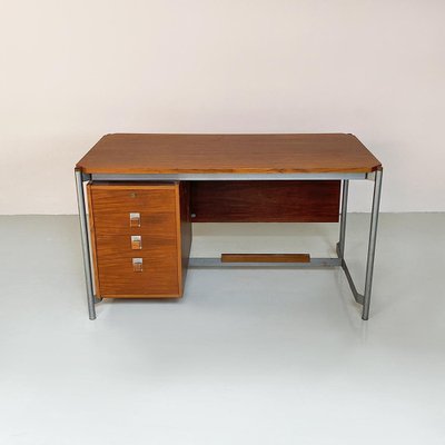 Industrial Italian Metal and Wood Desk with Drawers, 1970s-GDD-1452300