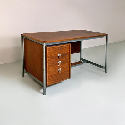 Industrial Italian Metal and Wood Desk with Drawers, 1970s-GDD-1452300