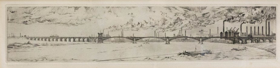 Industrial Landscape with Railway Bridge, Germany, Late 19th Century, Engraving, Framed-RIU-1112885